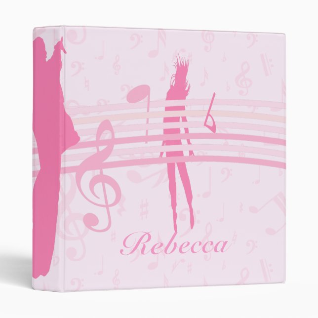 Classeur Musique personnalisée Danse et drame rose (Devant/Côté)