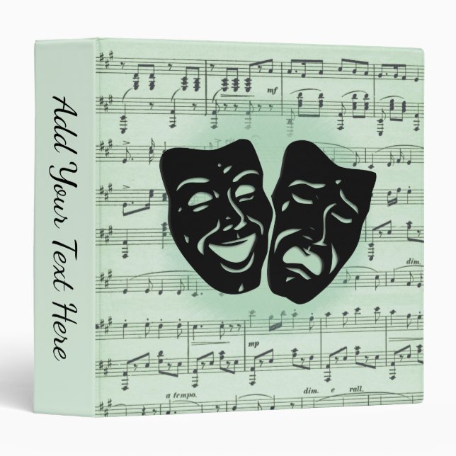 Classeur Musique verte et théâtre Masques grecs Personnels (Devant/Côté)