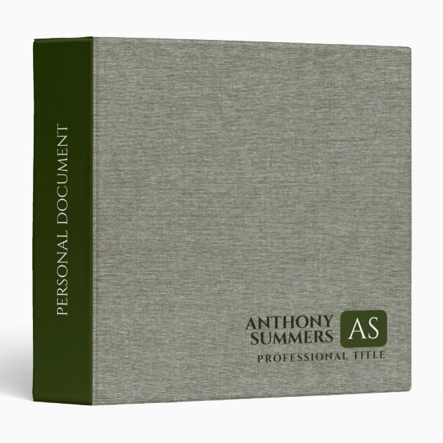 Classeur Muted Green Fabric Texture  3 Ring Binder (Devant/Côté)
