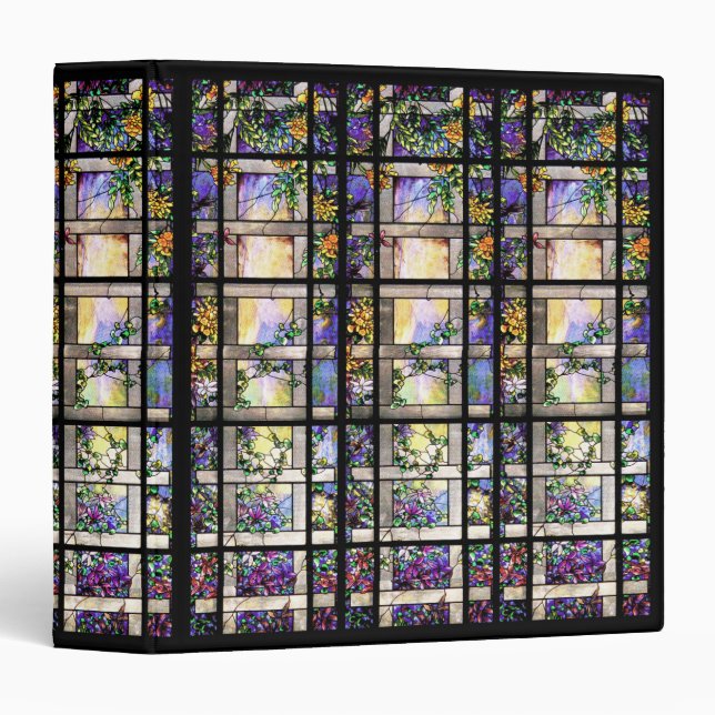 Classeur Nature en verre souillé de Nouveau Tiffany d'art (Devant/Côté)