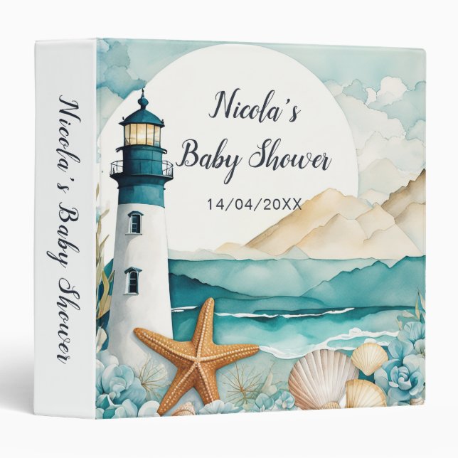 Classeur Nautical Lighthouse Baby Shower Photo Album (Devant/Côté)