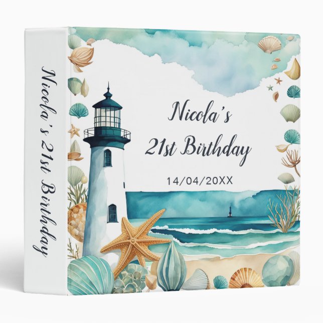 Classeur Nautical Lighthouse Birthday Photo Album (Devant/Côté)