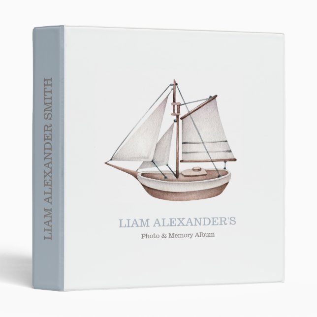 Classeur Nautical Ocean Voilier Baby Album photo (Devant/Côté)