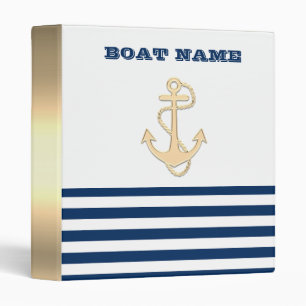 Classeur Nautique, Ancre Dorée Rayures Bleu Marine