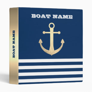 Classeur Nautique, Ancre Dorée Rayures Bleu Marine