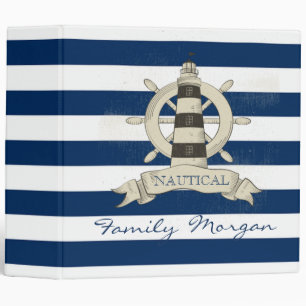 Classeur Nautique,Roue de bateau, Rayures bleues et blanche