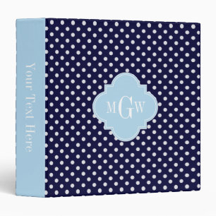 Classeur Navy Blanc pois Lt Bleu Quatrefoil 3 Monogramme