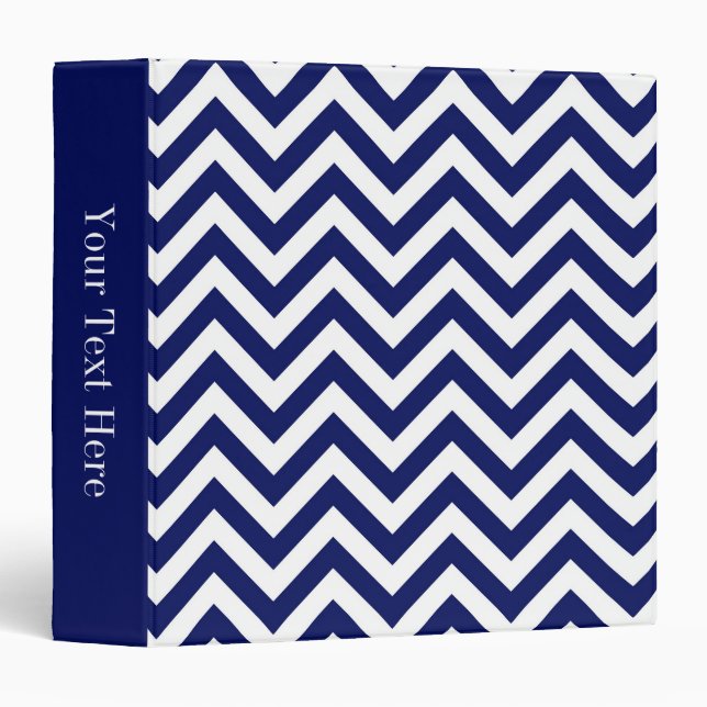 Classeur Navy Blue and White Large Chevron Zig Zag (Devant/Côté)