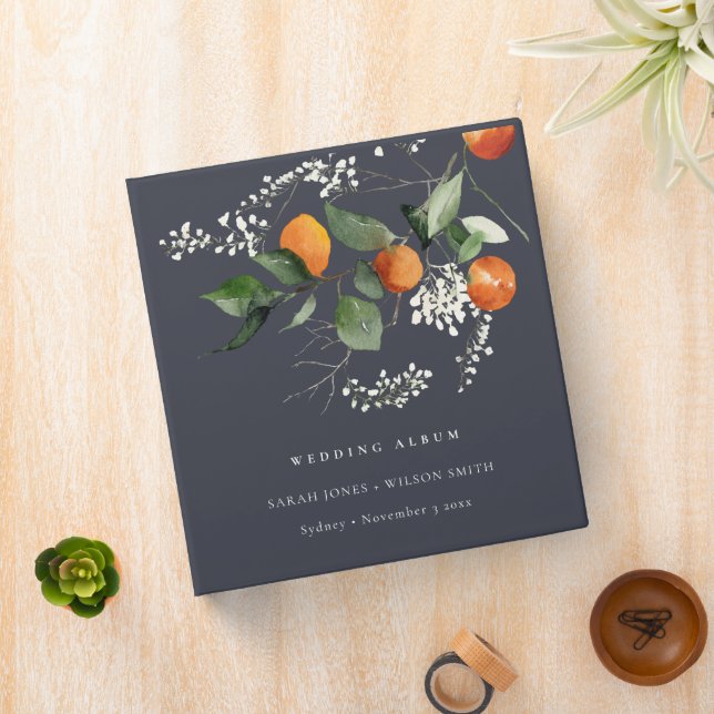 Classeur Navy Boho Orange Blossom Botanical Wedding Album (In Situ)