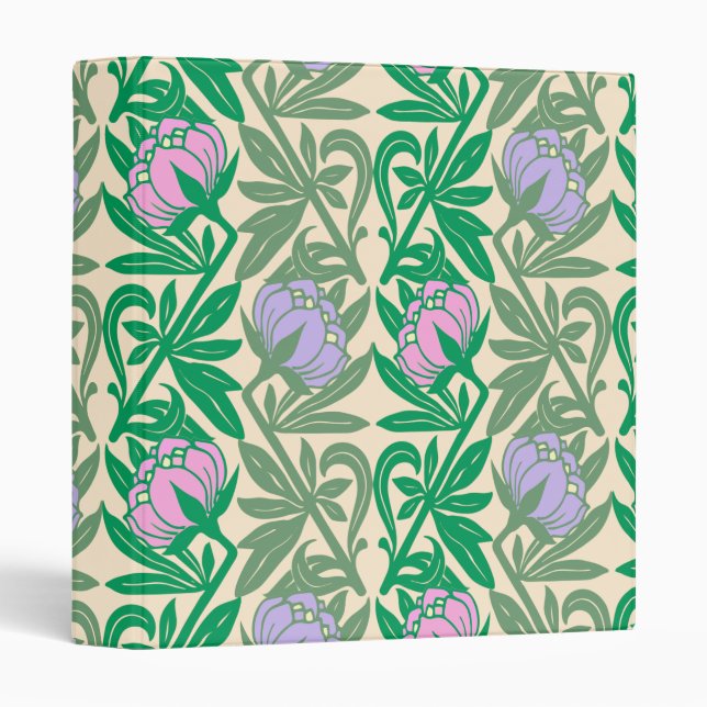 Classeur Nénuphars rose Art Nouveau damas (Devant/Côté)