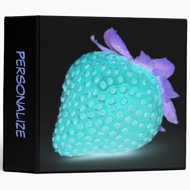 Classeur neon de fraise bleue mignon noir (Devant/Côté)