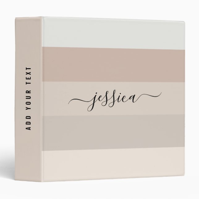 Classeur Neutral beige stripes script name   (Devant/Côté)