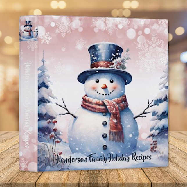 Classeur Noël de la forêt d'hiver | Recette rose (Pink Winter Forest Snowman Christmas Recipe Binder)