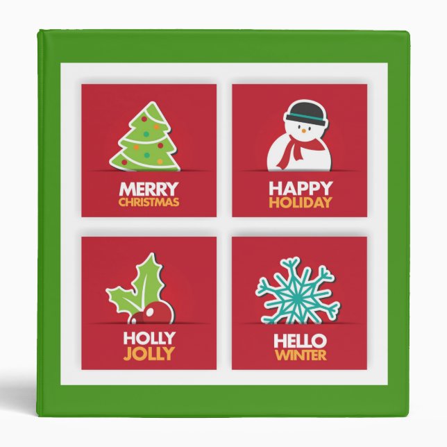 Classeur Noël hiver Vert Rouge Carrés Festif (Devant)