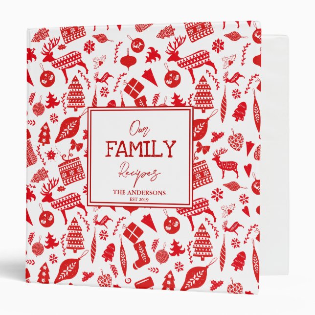 Classeur Noël nordique scandinave Nos recettes familiales (Devant/Intérieur)