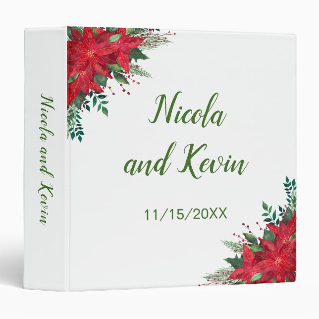 Classeur Noël Rouge Poinsettia Mariage Album photo (Devant/Côté)