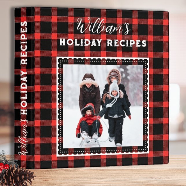 Classeur Noël Vacances Rouge plaid Famille Photo (Christmas Holiday Recipe Binder)