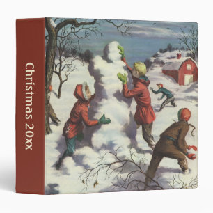 Classeur Noël vintage, enfants bataille de boules de neige