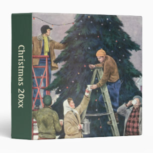 Classeur Noël vintage, famille accrochant des lumières sur