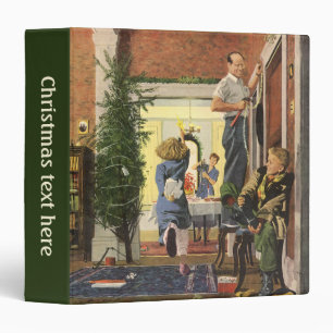 Classeur Noël vintage, famille décorant la maison