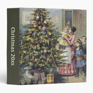 Classeur Noël vintage, famille victorienne autour de l'arbr
