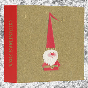 Classeur Noël vintage, Gnome Père Noël mignon sur fond doré