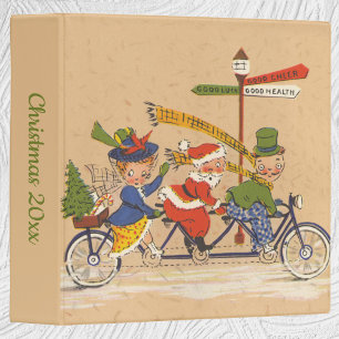 Classeur Noël vintage, le Père Noël à bicyclette