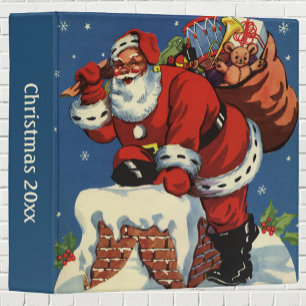 Classeur Noël vintage, le Père Noël descendant la cheminée