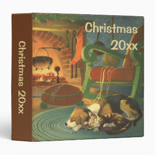 Classeur Noël Vintage, Les animaux dormant par cheminée