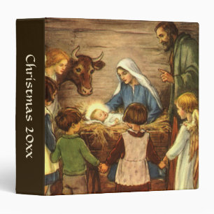 Classeur Noël vintage, Nativité religieuse avec bébé Jésus