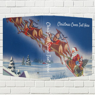 Classeur Noël vintage, Père Noël volant avec son traîneau e