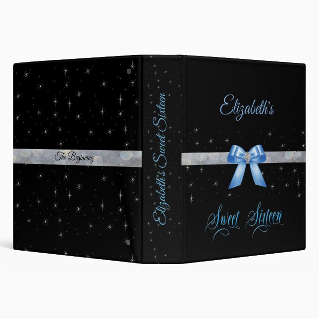 Classeur Nœud en Satin Bleu Diamants Étoiles Sweet 16 (Arrière-plan)