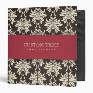 Classeur Noir Beige Et Bourgogne Rouge Floral Damas