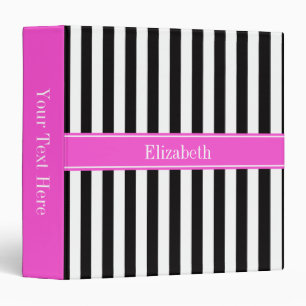 Classeur Noir blanc bande rose chaud Nom du ruban Monogramm