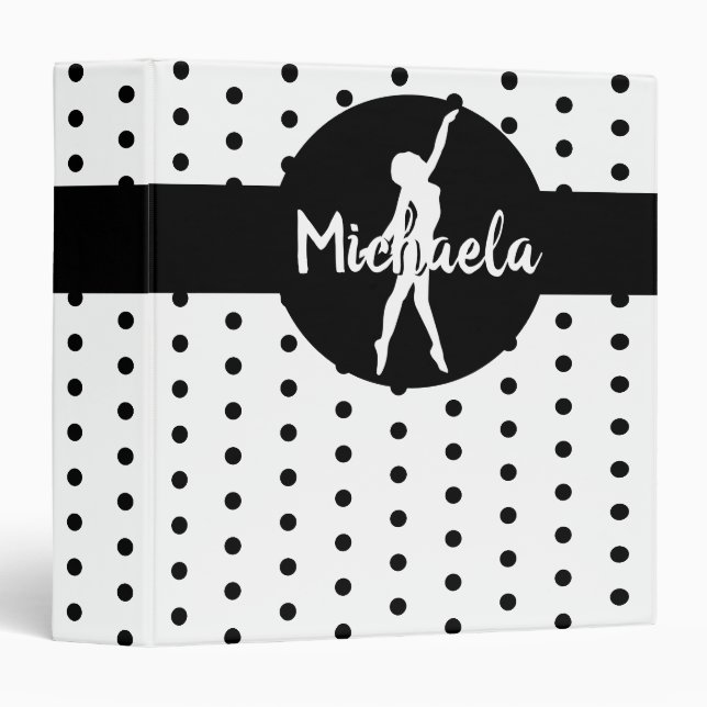 Classeur Noir Blanc Danse Ballerina Gymnastique Nom (Devant/Côté)