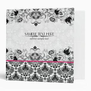 Classeur Noir & Blanc Elégant Vintage Floral Damask