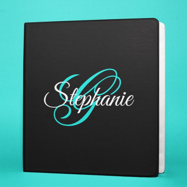 Classeur Noir blanc et bleu turquoise Fancy Monogram (Créateur téléchargé)