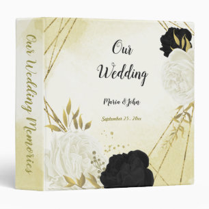 Classeur noir blanc fleurs or feuille album photo
