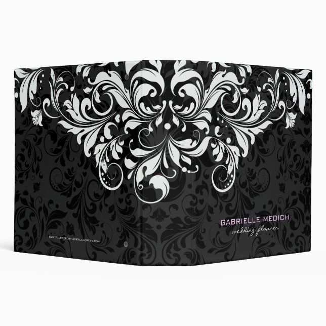 Classeur Noir & Blanc Floral Vintage Damas 3 (Arrière-plan)
