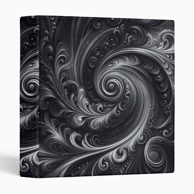 Classeur Noir Blanc Gris Abstrait Moderne Simple Swirl (Devant/Côté)