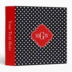 Classeur Noir Blanc Points Rouges Quatrefeuilles 3 Monogram