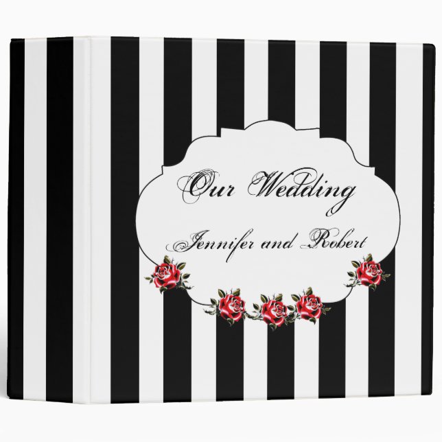Classeur noir de mariage de rose blanc et rouge (Devant/Côté)
