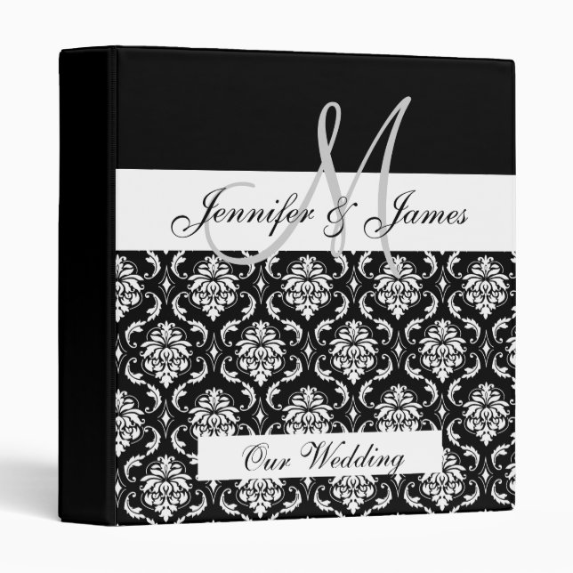 Classeur noir de wedding planner de monogramme de (Devant/Côté)