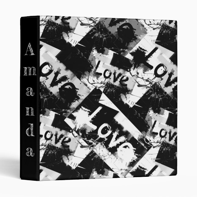 Classeur Noir et blanc avec des taches motif d'amour (Devant/Côté)