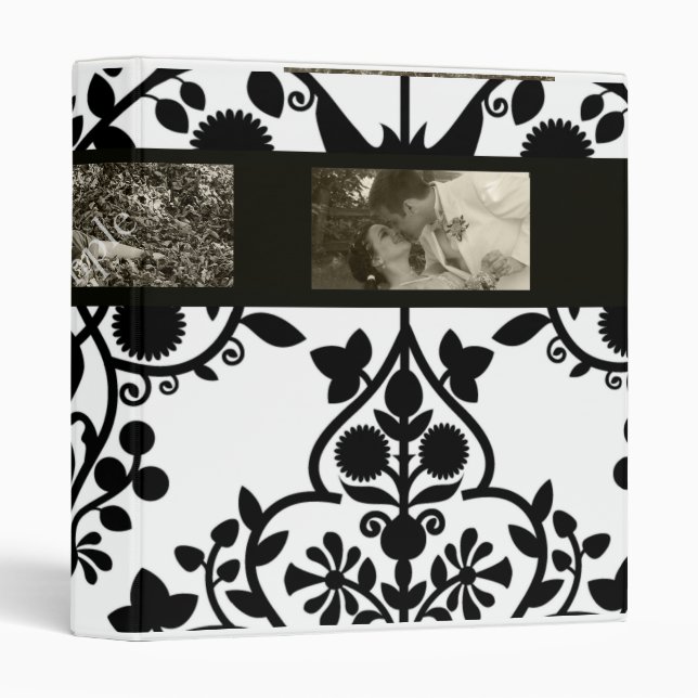 Classeur noir et blanc de photo de motif floral (Devant/Côté)