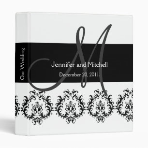 Classeur Noir et blanc de planificateur de mariage damassé