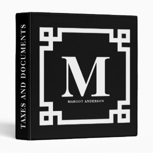 Classeur Noir et blanc Moderne Grèce Key Monogramme de bord