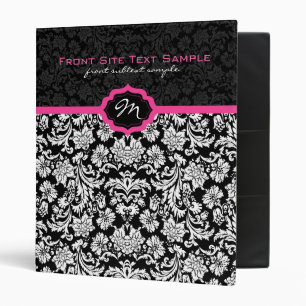 Classeur Noir et blanc Vintage Damas Floral Monogramme