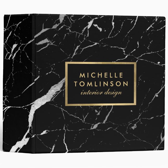 Classeur Noir et Marbre blanc Designer personnalisé (Devant/Côté)