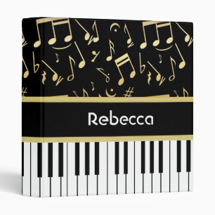 Classeur Noir et or de notes musicales et de clés de piano